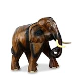livasia Holzelefant Rüssel unten (Glückselefant), asiatischer Deko Elefant, Tierskulptur (Kleiner Elefant)