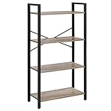 VASAGLE Bücherregal mit 4 Ebenen, Aufbewahrungsregal, Stahlgestell, Höhe 120 cm, für Wohnzimmer, Büro, Arbeitszimmer und Flur, Industrie-Design, Greige-schwarz LLS060B02