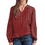 Damen FrüHjahr/Sommer Top Solid Color Button V-Neck Vintage S