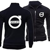 DUAN Herren-Sweatshirtjacke mit Revers Volvo-Druck Unisex Baseball-Trikot mit Kapuze Lässiger Sportswear-Langarmmantel - Geschenk für Teenager,Schwarz,L