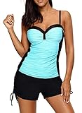 Aleumdr Tankini Damen Badeanzug Bauchweg Frau Bademode Badeanzüge Tankini Set mit Badeshorts Badebekleidung Zweiteiliger Push up UV Schutz Sky Blau XL