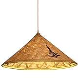 MODEBHD 15,7 '' minimalistische Bambus-Pendelleuchte, Rattan-Korb-Kronleuchter, Strohhut-Lampenschirm, höhenverstellbarer kreativer Lampenschirm, für Restaurant Cafe Light Gelb-Naturfarb
