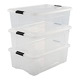Iris Ohyama, 3er-Set, Aufbewahrungsboxen, 30 L, mit Clips, stapelbar, Wohnzimmer, Schlafzimmer, Garage - New Top Box NTB-30 - Transp