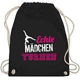 Sport Wandern Football & Co. - Echte Mädchen turnen - Unisize - Schwarz - turnbeutel turnen - WM110 - Turnbeutel und Stoffbeutel aus Baumw