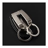 Schlüsselanhänger Heavy Duty Car Keychain für Männer, mit 2 zusätzlichen Schlüsselringen, mit Metall-Leder-Schlüsselanhänger-Key-Kettenhaken Edelstahl-Schlüsselring ( Color : Black leather silver )