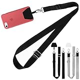 4 Stücke Universale Handy Lanyards mit Einstellbares Abnehmbares Nylon Hals Umhängende Lanyard und 4 Stücke Langlebige Pads für Meiste Handy, Schwarz und Transp