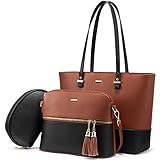 LOVEVOOK Handtasche Damen Schultertasche Handtaschen Tragetasche Damen Groß Designer Elegant Umhängetasche Henkeltasche Set 3-teiliges Set (Braun-schwarz)