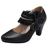 MEITIAN Damen Spitze Schleife Blockabsatz Pumps, Schwarz , 41 EU