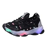 Deloito Kinder Sneaker Babyschuhe Mädchen Freizeit Schmetterling Kristall Turnschuhe Kinder Mesh Atmungsaktive Laufschuhe LED Leuchtende Sportschuhe (Schwarz,27 EU)