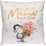 Sheepworld 46890 Plüschkissen Allerbeste Mama, 25 cm x 25 cm Kissen, Rosa, Gold, 1 Stück (1er Pack)