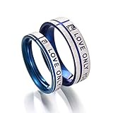 Aotiwe Versprechen Ringe Silber Blau Ringe Liebe Nur Dich, Weiß Zirkon Runden Rostfreier Stahl Damen 54 (17.2) & Herren 62 (19.7)