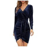 BOTCAM Winterkleid Damen Langarm Warm Samtkleid - Frauen Einfarbig V-Ausschnitt Hohe Taille Slim Fit Tunika Kleid Bodycon Minikleid Damen Sexy Eng Kurz Cocktailkleid Mädchen F