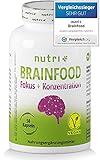 Konzentration Kapseln - Brain Booster - Gehirn Fokus Leistung - Lernhilfe Tabletten hochdosiert - Enhancer mit Koffein, Cholin, Ginseng - Nutri-Plus Brainfood - veg
