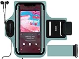 Amazon Brand - Eono Running Phone Armband für iPhone, Samsung & Handys, Arm Phone Holder für Laufen, Radfahren, Wandern und Outdoor-Aktivitäten + Free Extender (Eisblau)