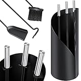 KESSER® Kaminbesteck Set 4-teiliges Kaminzubehör - Modern Design, beschichtet, Hochwertige Kamingarnitur aus 4 Teilen: Besen, Schaufel, Schürhaken, Ständer Stahl Edelstahlgriffe, Schw
