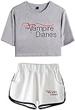 The Vampire Diaries Athleisure Trainingsanzüge T-Shirts und Shorts Sets für Damen Casual, grau-weiß, 32