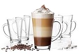 Platinux Latte Macchiato Gläser mit Griff aus Glas Set (6-Teilig) 270ml (max. 350ml) Teegläser Coffee Kaffeeg