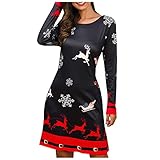 Weihnachtsmann Muster Langarm Swing Skaterkleid Damen Rentier Schneeflocke Druck Minikleid Weihnachtskleid Langarm Plissee Loose Swing Freizeitkleid knielangen Weihnachten Partykleid Christmas D