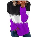 Eaylis Damen Geometrie Nähte Kontrastfarbe Print Langarm Bluse Pullover Tops, T-Shirt Jumper Sweatshirt Pullover Bluse Solide Oversize Tunika Langam/Kurzarm Tops Langarmshirt Ob