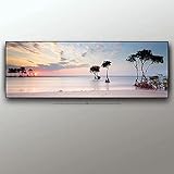 Natürliche Meer Strand Baum Sonnenuntergang Landschaft Poster und Drucke Leinwand Malerei Wandkunst Bild für Wohnzimmer Wohnkultur 60x180cm (24 'x 71' Rahmenlos .)