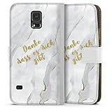 DeinDesign Klapphülle kompatibel mit Samsung Galaxy S5 Neo Handyhülle aus Kunst Leder weiß Flip Case Spruch Adventskalender M