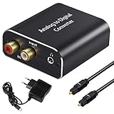 Analog Digital Wandler, Tihokile Stereo Cinch RCA R/L zu Toslink-Koaxial-Audio Adapter mit Optischem Kabel und Netzteil, Kompatibel mit Lautsprecher Verstärker Heimk