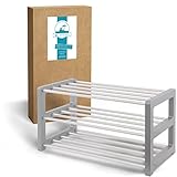 Calmwaters® Schuhregal 60 cm Made in Germany mit 3 Etagen, offenes Regal mit Aluminium-Streben, stapelbarer Schuhständer, 60 x 33 x 32 cm, Schuhablage zum Stecken für bis zu 9 Paar Schuhe, Silb