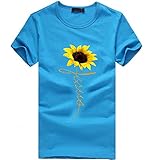 Basic Hemdbluse Frauen Blusen Plus Size Oberteil Sunflower Print T-Shirts Kurzarm Bluse Große Größen Tshirts Tunika Casual Lose Tops Kurzärmliges T-Shirt mit Sonnenblumen-Print für D