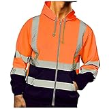 Herren Kapuzen Sweatshirt Reflektierend Jacke Warnjacke Verkehr Arbeitsjacke Männer Hoodie Road Work Hochsichtiger Baustelle Sicherheitsjacke Winter Herbst Kapuzenpullover Licht Jacke M