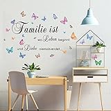 HPNIUB 71 Stück Bunt Schmetterlinge Wandaufkleber,Familie Inspirierende Zitate Wandtattoo für Wohnzimmer,Schmetterling Spruch Familie Wandtattoo,Wandsticker Sprüche für Schlafzimmer Kinderzimmer Dek