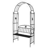 CYJ Sitzbögen auf der Dachterrasse,Rankhilfe Rosenbogen Metall Rosenbogen mit Bank Rosenbank Laubenbank Rankgitter Gartenbank Metall Schwarz 114 x 45 x 226