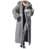 EMATOP Strickjacke Damen Grobstrick Pullover Offene Front Langarm Cardigan Warm Dicke Winterjacke mit Kapuze Softshelljacke Einfarbig Elegant Windbreaker Mantel Weich Strickmantel O