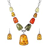 YAZILIND Frauen Silber überzogene orange Bernstein Bib-Kragen-Halskette Haken Ohrringe Schmuck S