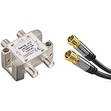 Hama SAT-Verteiler, 3fach, voll geschirmt & KabelDirekt – SAT Kabel – 1m (F-Stecker, 75 Ohm, F Stecker Koaxialkabel geeignet für TV, HDTV, Radio, DVB-T, DVB-C, DVB-S, DVB-S2) – PRO S