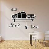 HGFDHG Essen Trinken Liebe Wandtattoo Küche Wohnkultur Herz Tasse Cafe Restaurant Vinyl Wandaufkleber Fenster Wandb