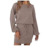 Damen Strickkleider Langarm Strickpullover Pulloverkleid Elegant Winterkleid Jumper Minikleid Warme Wickelkleid Kleid Schulterfrei Strickkleid Kleider Partykleid Casual Slim Pullikleid Freizeitk