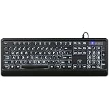 Basage Deluxe Tastatur mit Hintergrund Beleuchtung, Kabelgebundene USB Tastatur mit GroßEm Druck, Kontrastreichen Tasten und Weiß Beleuchtetem LED Anzug
