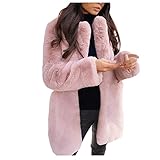 SDER Fleecejacke für Damen, warmer Pelzmantel mit Revers, einfarbig, Wintermantel aus Hase, Fleece, Jacke mit Plüschweste, Rosa, 48