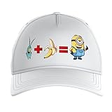 OKIWOKI Minions - Spongebob Schwammkopf Lustiges Weiß Kinder Kappe - Plankton und Minion (Minions - Spongebob Schwammkopf Parodie signiert Hochwertiges Kappe - Einheitsgröße - Ref : 1196)