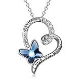 YFN Enkelin Halskette Schmuck Geschenke für Enkelin von Oma 925 Sterling Silber mit blauem Schmetterling Kristall Herz Halskette, Valentinstag Geschenke für M