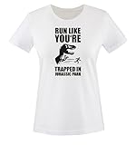 Comedy Shirts - Run Like You're TRAPPED IN Jurassic Park - Damen T-Shirt - Weiss/Schwarz Gr. XXL