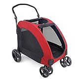 IREENUO Hundebuggy Hundewagen, Faltbare Haustier Buggy Hundekinderwagen für mittelgroße und große Hunde 4 Räder (Rot)