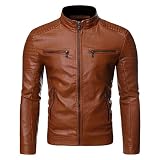 Lässige Kunstlederjacke für Herren Slim Fit Motorradjacken mit Stehkragen Leichter PU-Bomber-Bikermantel mit Reißverschluss (L,Gelb)
