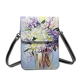 Mädchen Crossbody Handytasche Mini Schultertaschen Bouquet Weiß Pfingstrosen Aquarell RFID-blockierende Handy Geldbörse Geldbörse mit mehreren Taschen, Blumenstrauß in Vase, Lila, Einheitsgröß