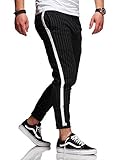 behype. Herren Chino-Hose Nadelstreifen-Hose Side-Stripe Anzugs-Hose 80-0130 Schwarz W32