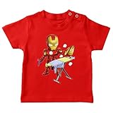 OKIWOKI Iron Man Lustiges Rot Baby T-Shirt - Tony Stark und Iron Man (Iron Man Parodie signiert Hochwertiges T-shirt in Größe 24 monate - Ref : 630)