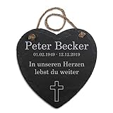 Paule Black Gedenktafel mit Gravur für Menschen Schiefer Herz 20 x 20,5 cm inkl. Hanfschnur - Individueller Tex