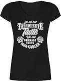 Schwester und Tante Geschenk - Ich Bin eine tätowierte Tante - Wie eine Normale Tante nur Cooler - Weiß - XS - Schwarz - Tshirt mit Tante sprüche - XO1525 - Damen T-Shirt mit V