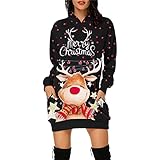 Weihnachtskleid Damen Lang Santa Weihnachts Langarm Vintage Sexy Party Kleider Kostüm Cartoon Drucken Oberteil Langarmshirt Lässig Sweatshirt FrüHling Herbst Winter Shirts Festliche Geschenk