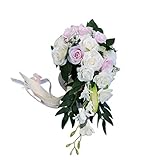 DALIN Romantischer Hochzeits-Brautstrauß mit Wasserfall-Rosen, künstliche Blumen mit S